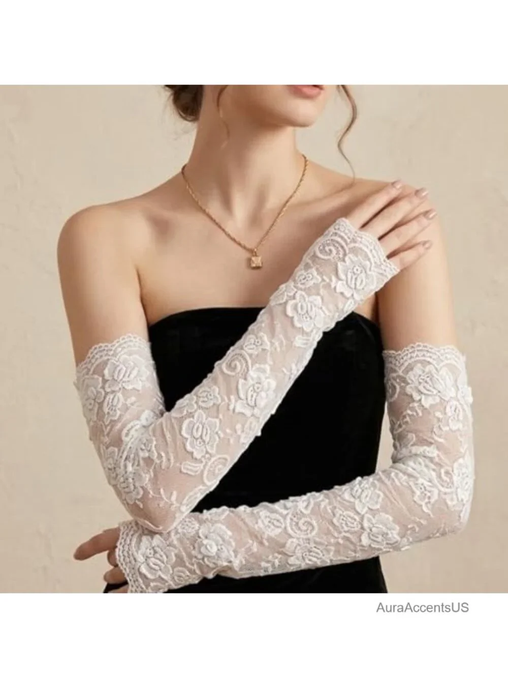 Women Lace Arm Sleeves Fingerless Gloves Elbow Length Floral Hollow Arm Warmers